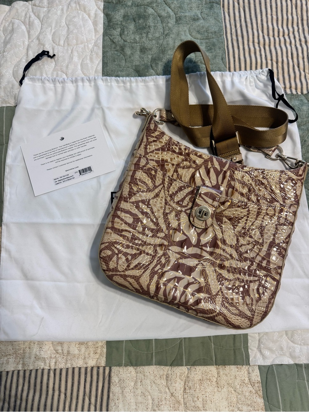 Brahmin Beige and Brown Patterned Crossbody Bag